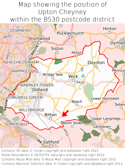 Map showing location of Upton Cheyney within BS30