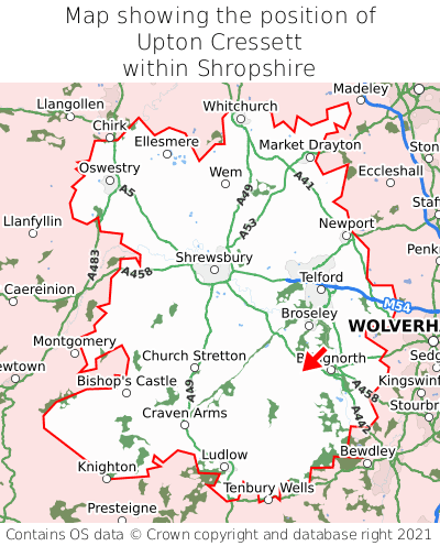 Map showing location of Upton Cressett within Shropshire