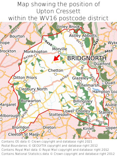 Map showing location of Upton Cressett within WV16