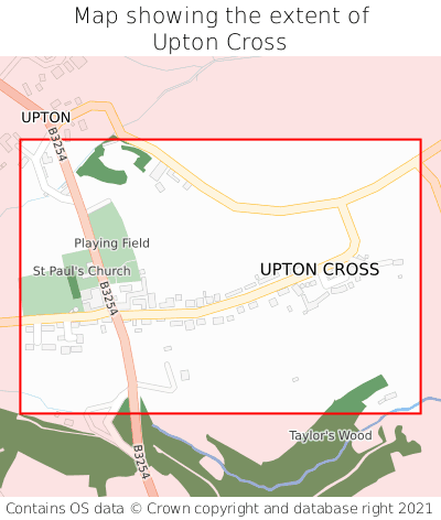 Map showing extent of Upton Cross as bounding box