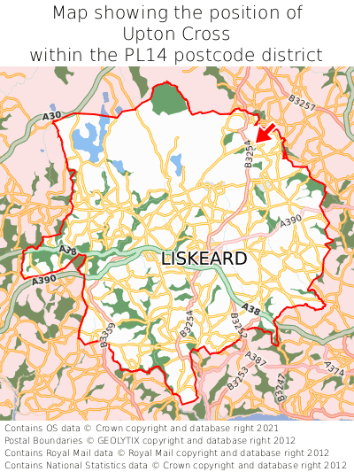 Map showing location of Upton Cross within PL14