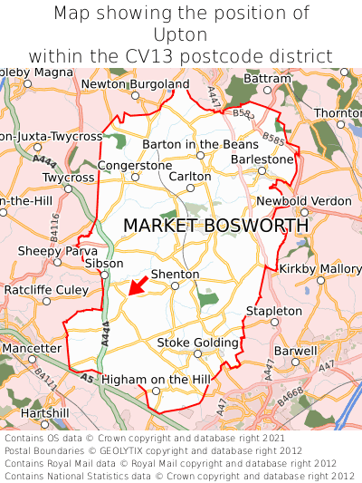 Map showing location of Upton within CV13