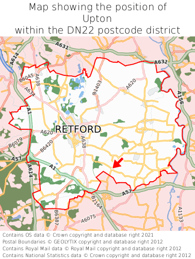 Map showing location of Upton within DN22