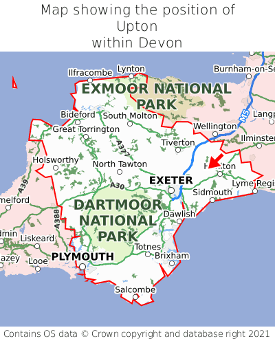 Map showing location of Upton within Devon