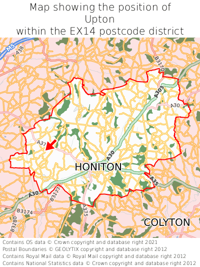 Map showing location of Upton within EX14