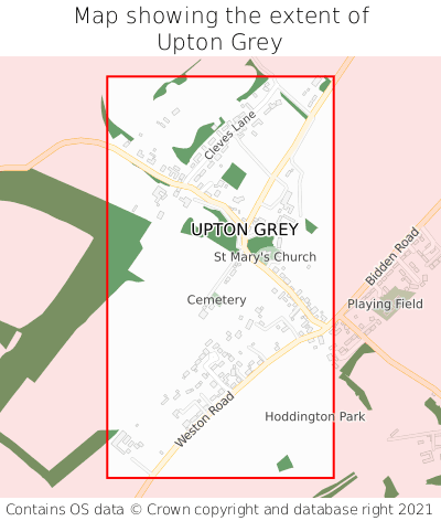 Map showing extent of Upton Grey as bounding box
