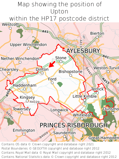 Map showing location of Upton within HP17
