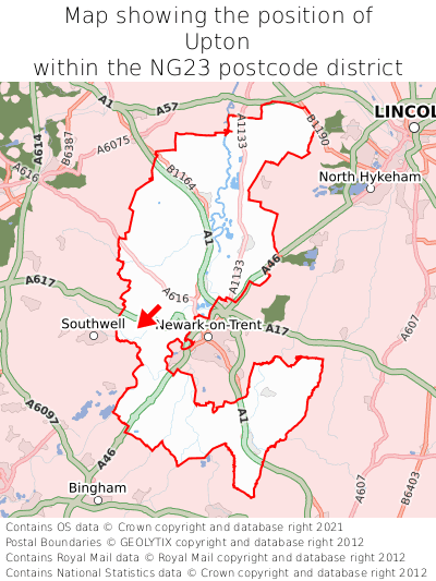 Map showing location of Upton within NG23