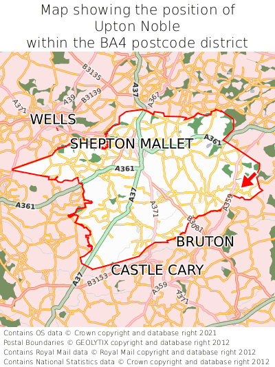 Map showing location of Upton Noble within BA4