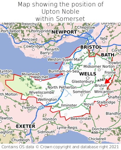 Map showing location of Upton Noble within Somerset