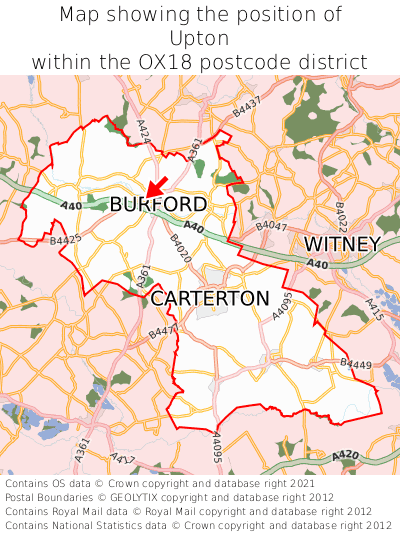 Map showing location of Upton within OX18