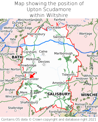 Map showing location of Upton Scudamore within Wiltshire