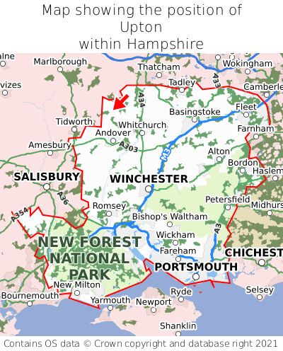 Map showing location of Upton within Hampshire