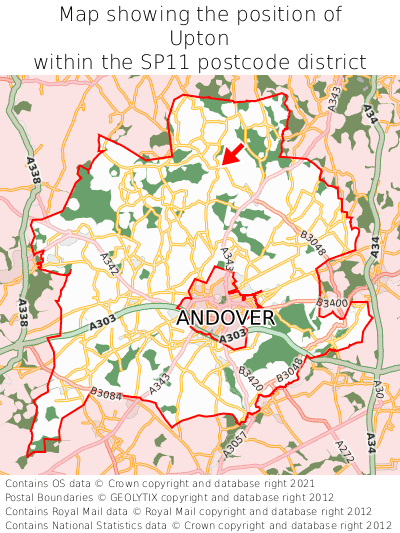 Map showing location of Upton within SP11