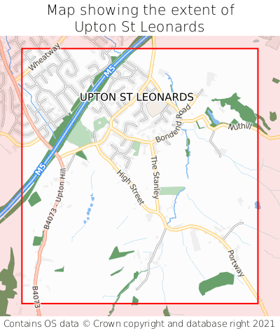 Map showing extent of Upton St Leonards as bounding box