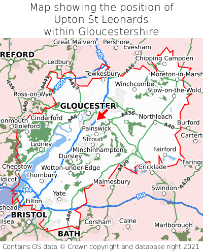 Map showing location of Upton St Leonards within Gloucestershire