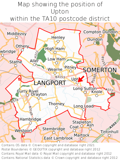 Map showing location of Upton within TA10