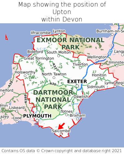 Map showing location of Upton within Devon