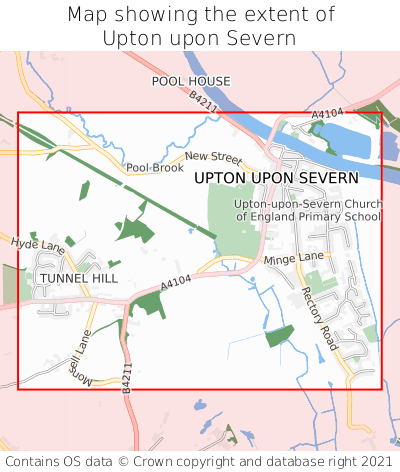Map showing extent of Upton upon Severn as bounding box