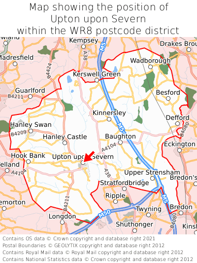 Map showing location of Upton upon Severn within WR8