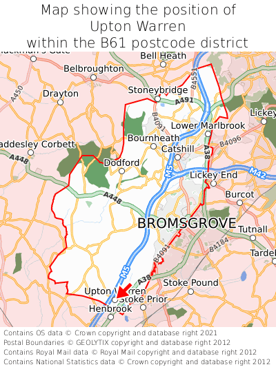 Map showing location of Upton Warren within B61