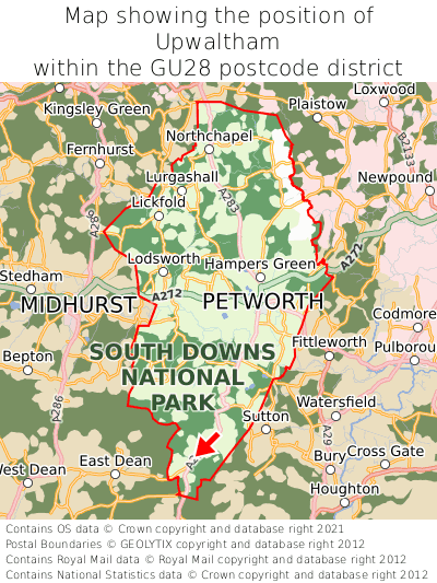 Map showing location of Upwaltham within GU28