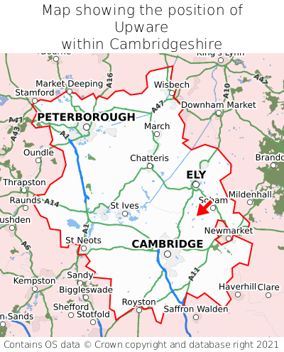 Map showing location of Upware within Cambridgeshire