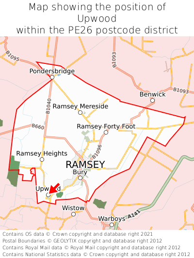 Map showing location of Upwood within PE26