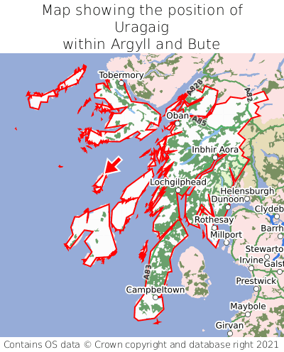 Map showing location of Uragaig within Argyll and Bute