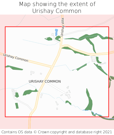 Map showing extent of Urishay Common as bounding box