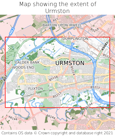 Map showing extent of Urmston as bounding box