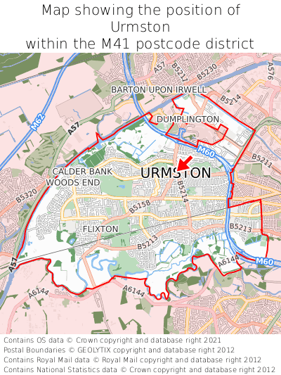 Map showing location of Urmston within M41