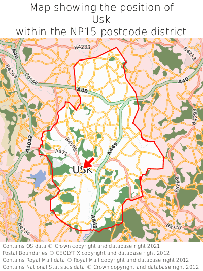 Map showing location of Usk within NP15