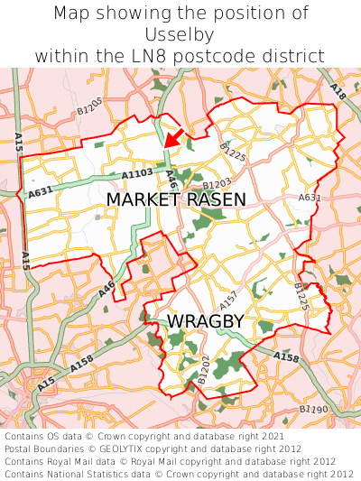 Map showing location of Usselby within LN8