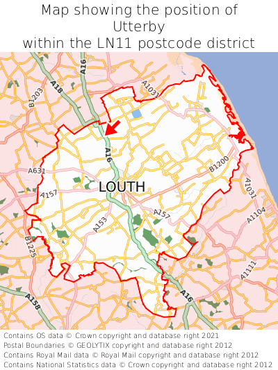 Map showing location of Utterby within LN11