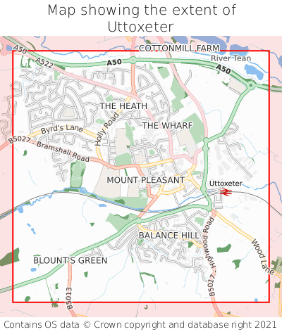 Map showing extent of Uttoxeter as bounding box