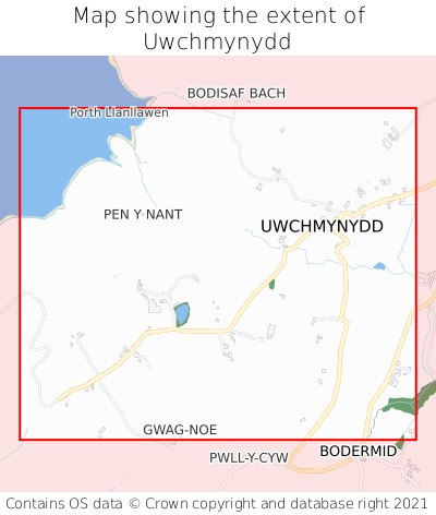 Map showing extent of Uwchmynydd as bounding box