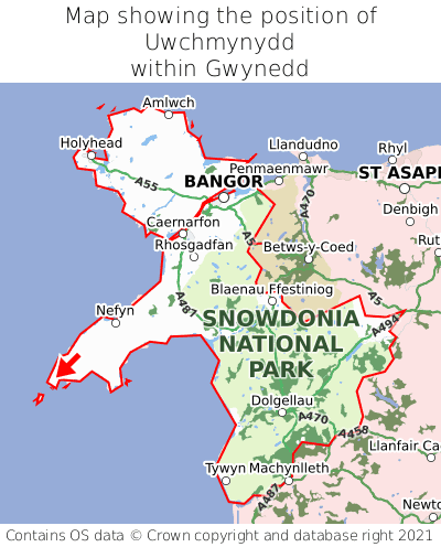 Map showing location of Uwchmynydd within Gwynedd