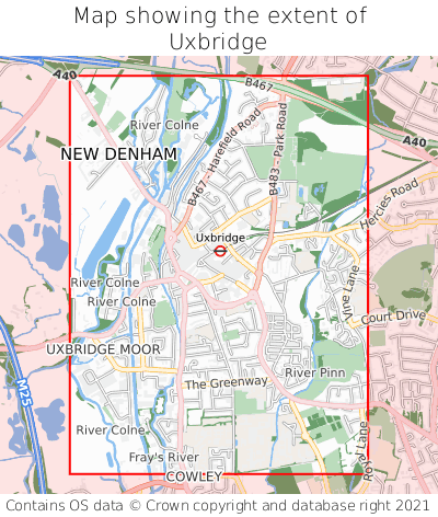Map showing extent of Uxbridge as bounding box