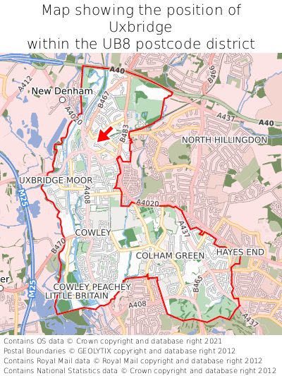 Map showing location of Uxbridge within UB8