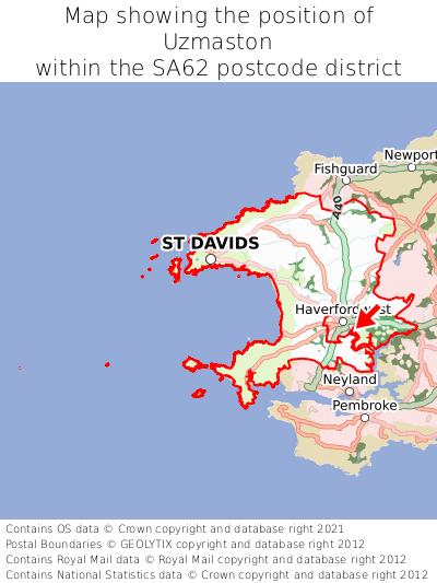 Map showing location of Uzmaston within SA62