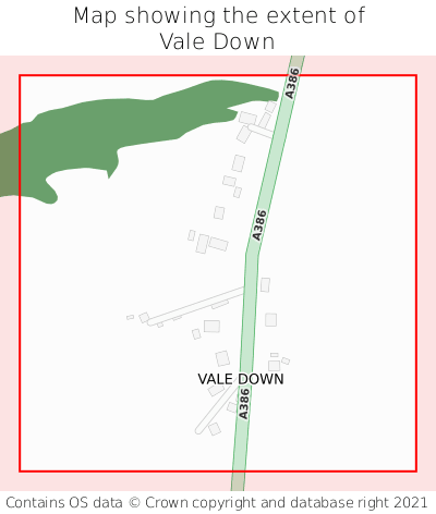 Map showing extent of Vale Down as bounding box