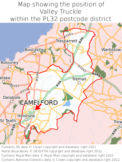 Map showing location of Valley Truckle within PL32