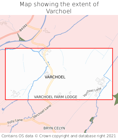 Map showing extent of Varchoel as bounding box