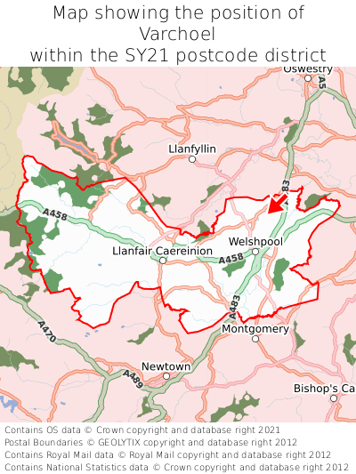 Map showing location of Varchoel within SY21