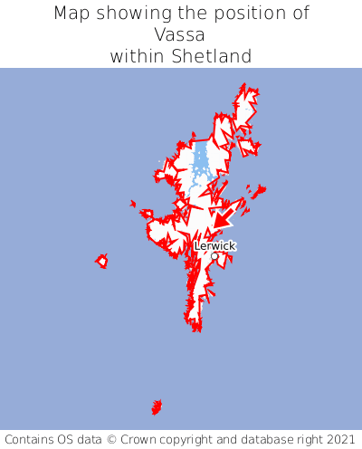 Map showing location of Vassa within Shetland