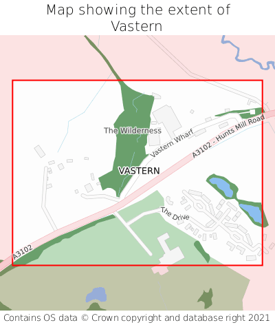 Map showing extent of Vastern as bounding box