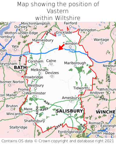 Map showing location of Vastern within Wiltshire