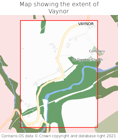 Map showing extent of Vaynor as bounding box