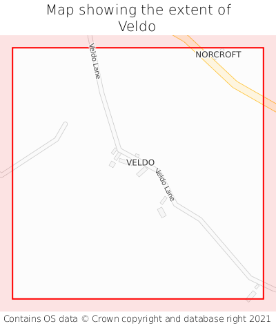 Map showing extent of Veldo as bounding box